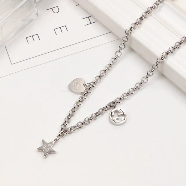 Gucci Charm Necklace Silver Gold Chain-Link Pendant Necklace 5