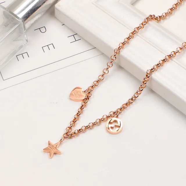 Gucci Charm Necklace Silver Gold Chain-Link Pendant Necklace 6