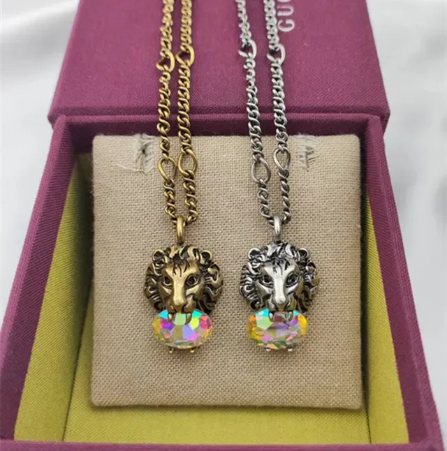 Gucci Dionysus Leão Multicor Dourado Cabeça Pingente Cristal Iridescente Colar 1