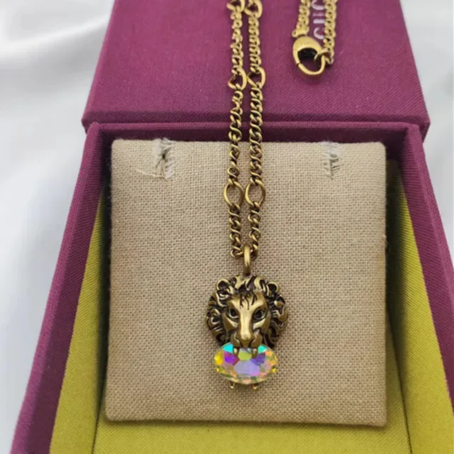 Gucci Dionysus Leão Multicor Dourado Cabeça Pingente Cristal Iridescente Colar 3