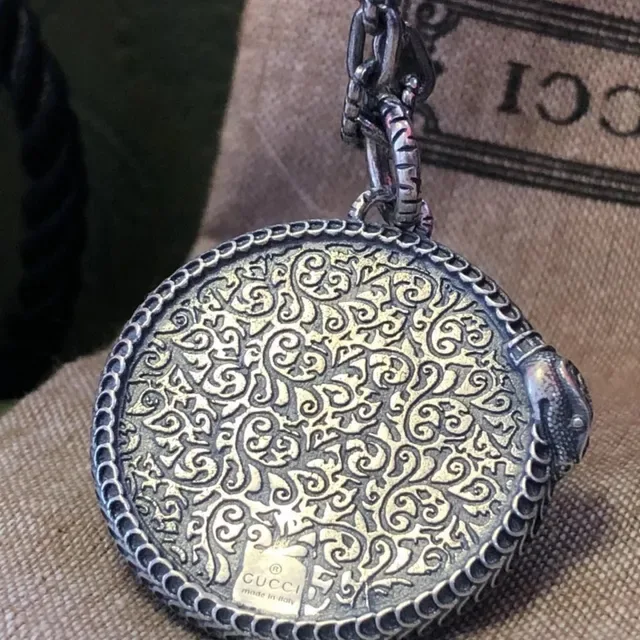 Gucci Dionysus Winged GG Oxidized Silver Medallion Necklace 4