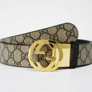 Gucci Double G Belt Beige Black Monogram Canvas Leather Belt