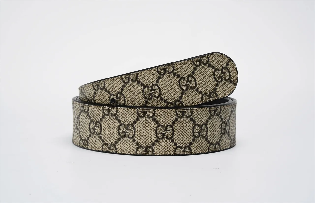 Gucci Double G Belt Beige Black Monogram Canvas Leather Belt 2