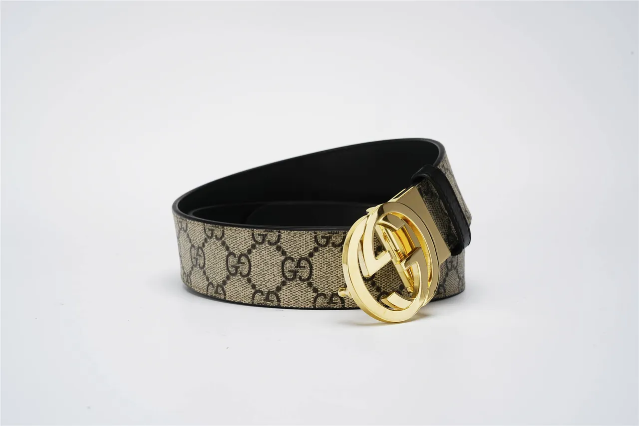 Gucci Double G Belt Beige Black Monogram Canvas Leather Belt 3