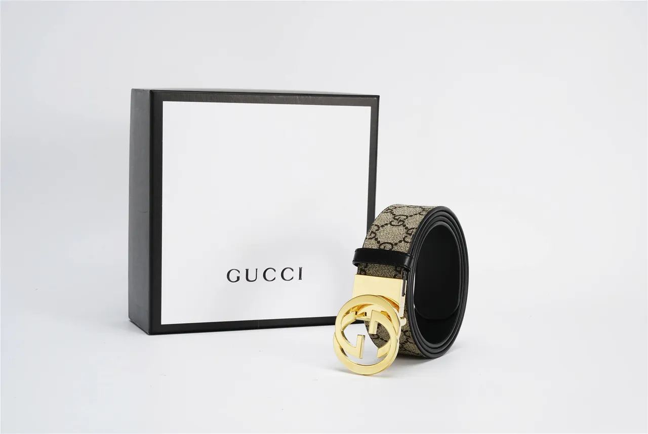 Gucci Double G Belt Beige Black Monogram Canvas Leather Belt 5