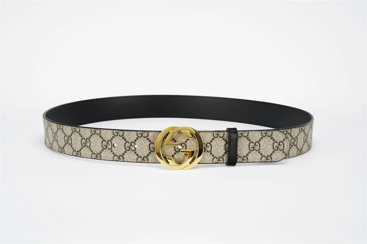Gucci Double G Belt Beige Black Monogram Canvas Leather Belt 9