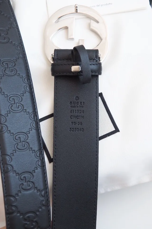 Gucci Double G Belt Black Gold Embossed GG Monogram Interlocking Buckle Leather Belt 5
