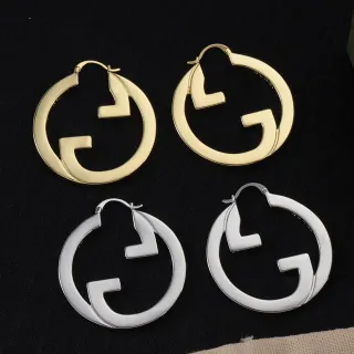 Gucci Double G Hoop Gold Silver Interlocking Logo Silhouette Earrings