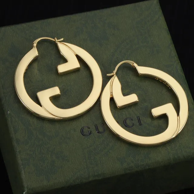 Gucci Double G Hoop Gold Silver Interlocking Logo Silhouette Earrings 2
