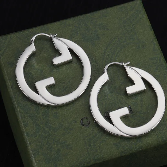 Gucci Double G Hoop Gold Silver Interlocking Logo Silhouette Earrings 3