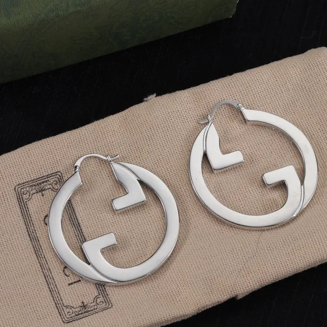 Gucci Double G Hoop Gold Silver Interlocking Logo Silhouette Earrings 4