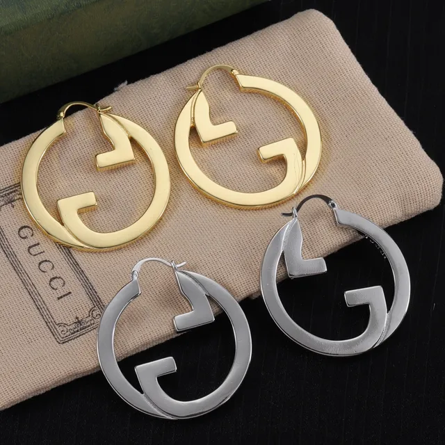 Gucci Double G Hoop Gold Silver Interlocking Logo Silhouette Earrings 6