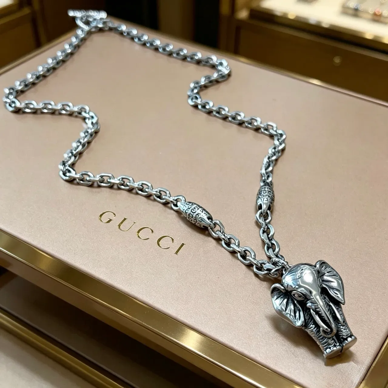 Gucci Elephant Pendant Silver-Toned Necklace 6