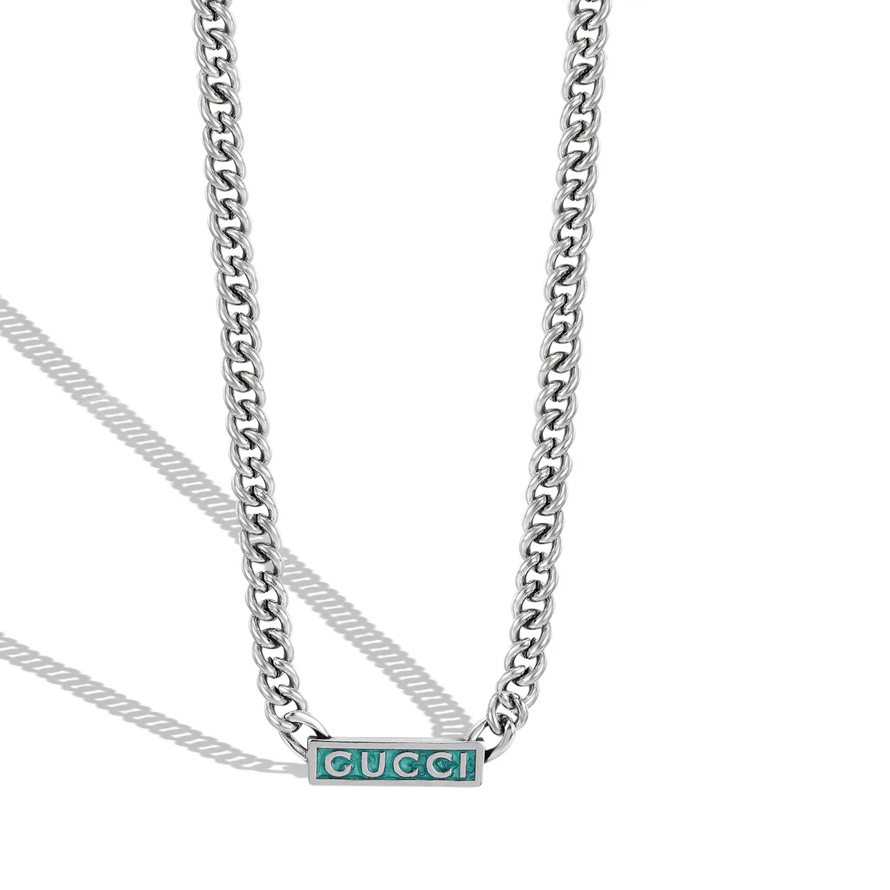 Gucci Enamel Plaque Bracelet Silver Blue Curb-Link Chain Bracelet 9