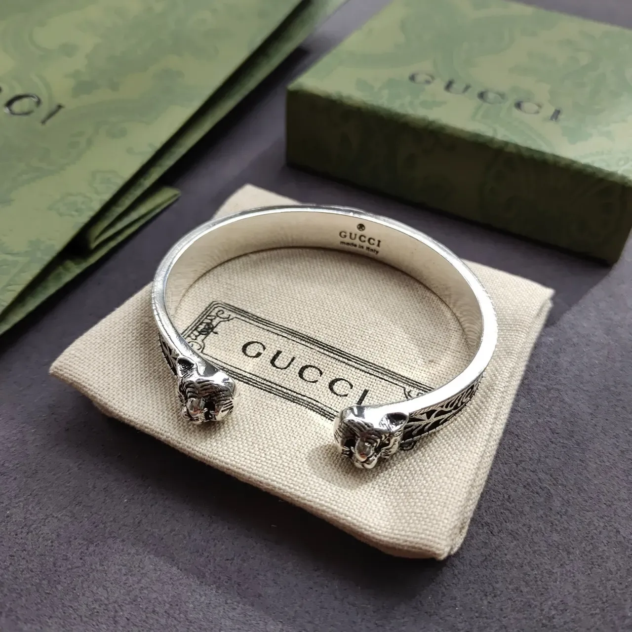 Gucci Engraved Floral Interlocking G Open Cuff Bracelet 4