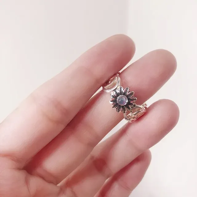 Gucci Flora Silver Blue Interlocking GG Logo Floral Motifs Ring 4