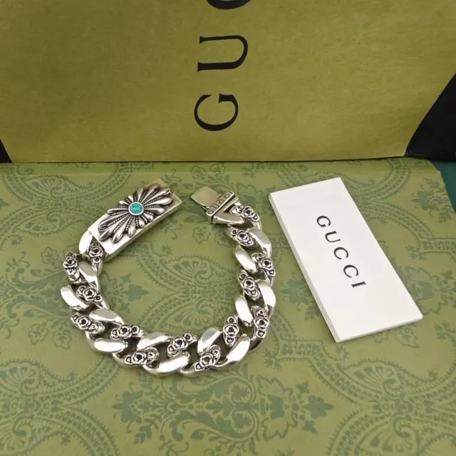 Gucci Floral Sunburst Turquoise Cabochon Silver Bracelet 3