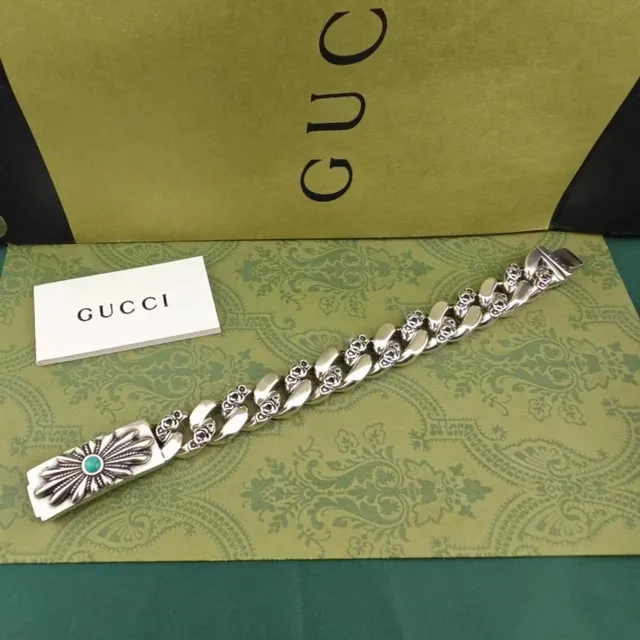 Gucci Floral Sunburst Turquoise Cabochon Silver Bracelet 4
