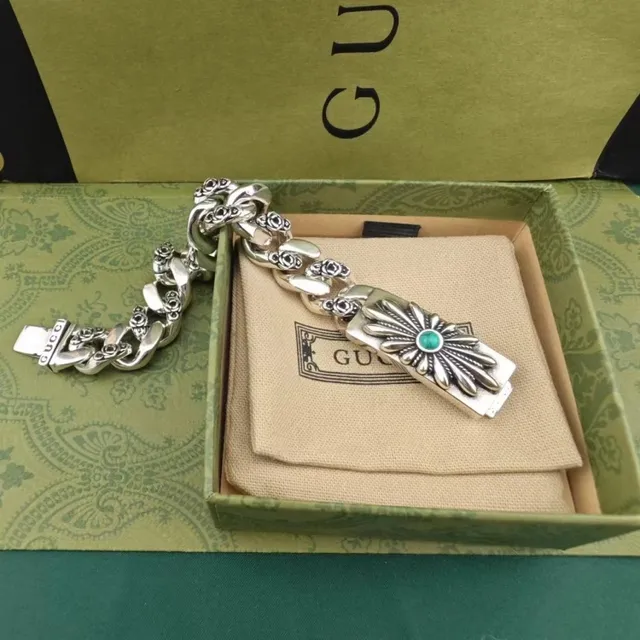 Gucci Floral Sunburst Turquoise Cabochon Silver Bracelet 5