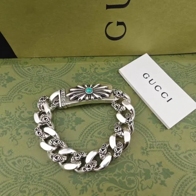 Gucci Floral Sunburst Turquoise Cabochon Silver Bracelet 6