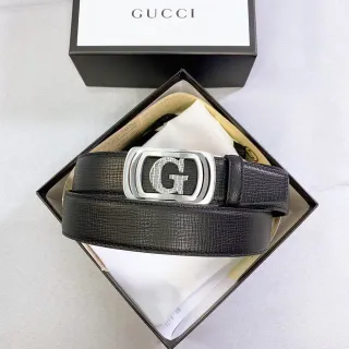 Gucci G-Buckle Black Textured Leather Belt