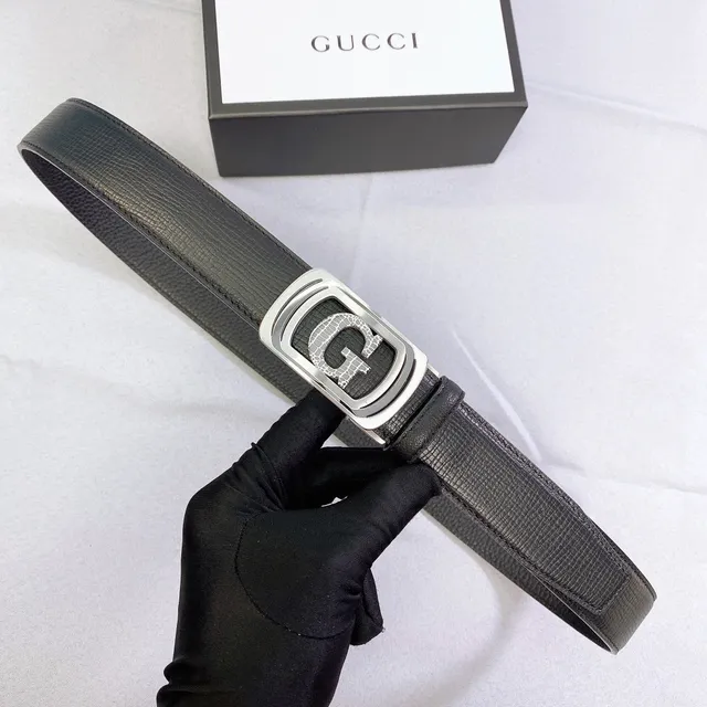 Gucci G-Buckle Black Textured Leather Belt 2