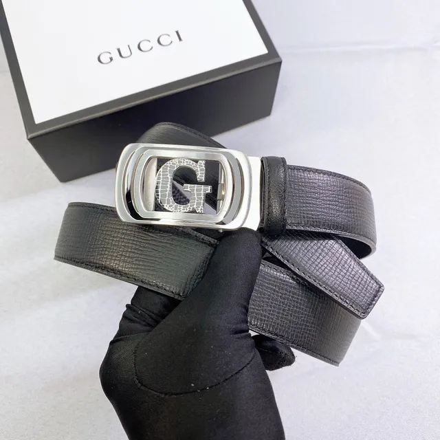 Gucci G-Buckle Black Textured Leather Belt 3