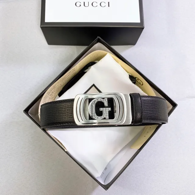 Gucci G-Buckle Black Textured Leather Belt 6
