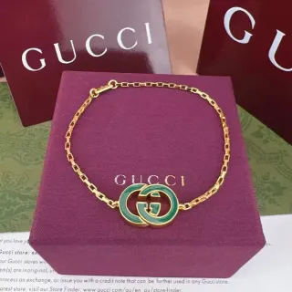 Gucci GG Enamel Bracelet Gold Green Chain Logo Bracelet