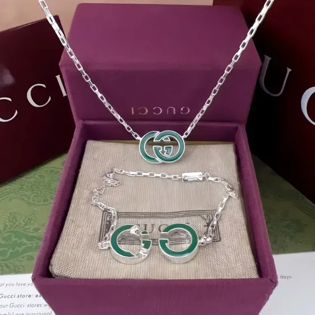 Gucci GG Enamel Bracelet Gold Green Chain Logo Bracelet 6