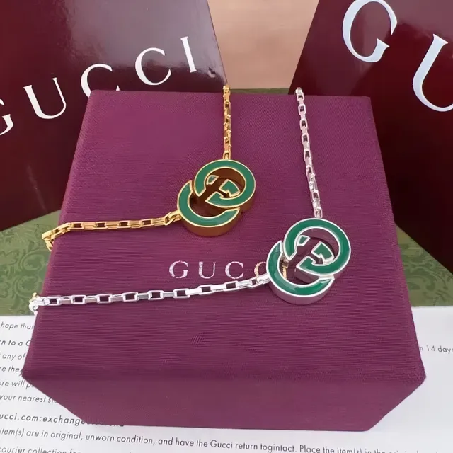 Gucci GG Enamel Bracelet Gold Green Chain Logo Bracelet 7
