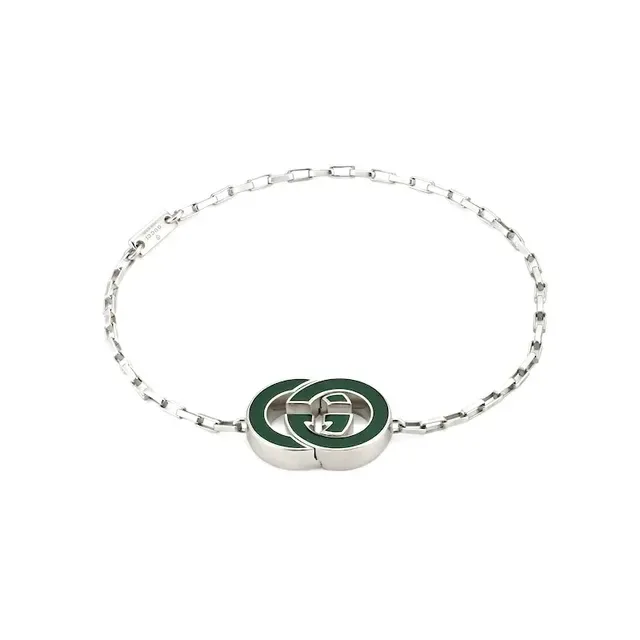 Gucci GG Enamel Bracelet Gold Green Chain Logo Bracelet 8