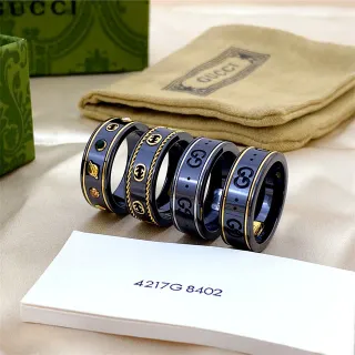 Gucci GG Marmont Black Gold Ceramic Bands Detailing Ring
