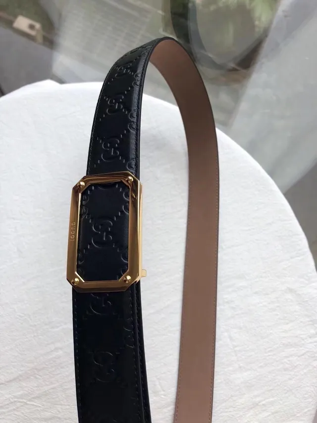 Gucci GG Marmont Black Gold Embossed Monogram Rectangular Buckle Leather Belt 5