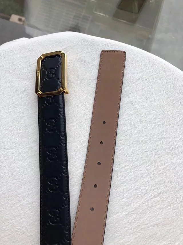 Gucci GG Marmont Black Gold Embossed Monogram Rectangular Buckle Leather Belt 6