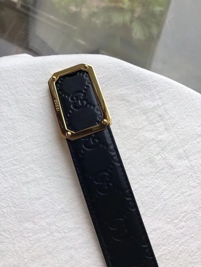 Gucci GG Marmont Black Gold Embossed Monogram Rectangular Buckle Leather Belt 7