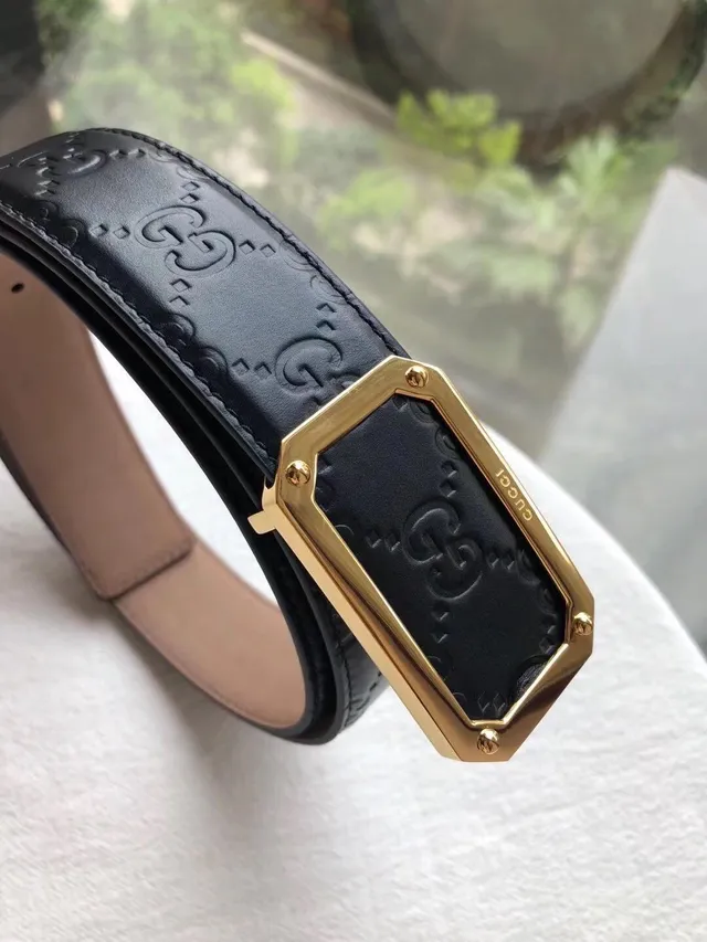 Gucci GG Marmont Black Gold Embossed Monogram Rectangular Buckle Leather Belt 8