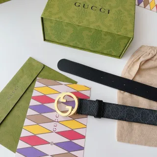 Gucci GG Marmont Black Gold Interlocking G Buckle Smooth Strap Leather Belt