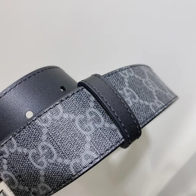 Gucci GG Marmont Noir Gris Monogrammé Toile Interlocking G Boucle en Métal Ceinture en Cuir 2
