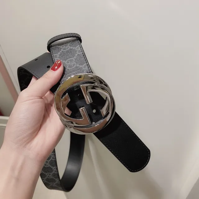 Gucci GG Marmont Noir Gris Monogrammé Toile Interlocking G Boucle en Métal Ceinture en Cuir 4