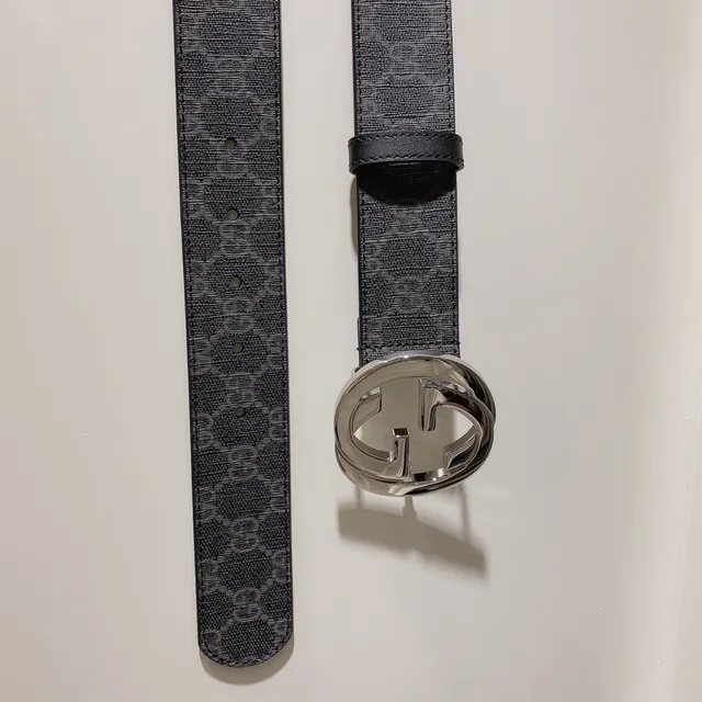 Gucci GG Marmont Noir Gris Monogrammé Toile Interlocking G Boucle en Métal Ceinture en Cuir 5