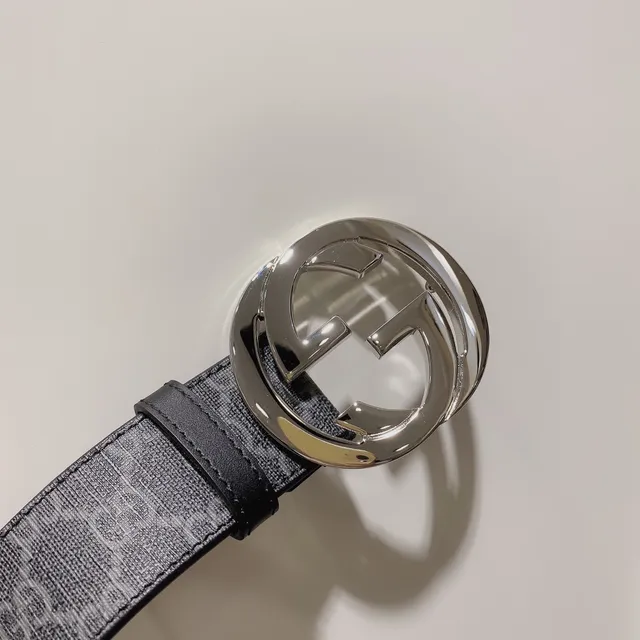 Gucci GG Marmont Noir Gris Monogrammé Toile Interlocking G Boucle en Métal Ceinture en Cuir 6