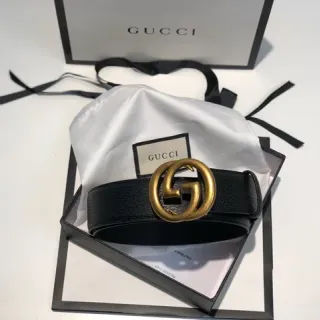 Gucci GG Marmont Black Pebbled Leather Belt