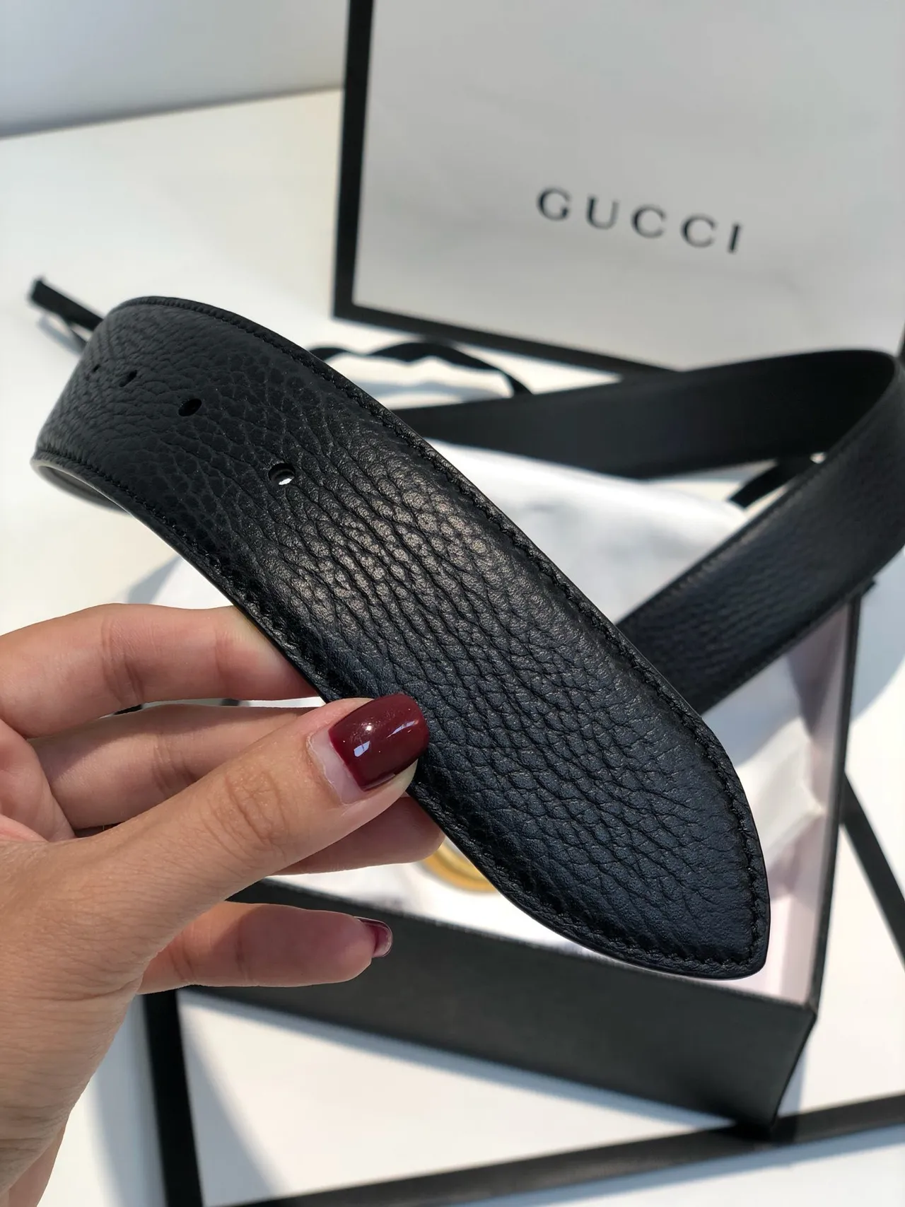 Gucci GG Marmont Black Pebbled Leather Belt 3