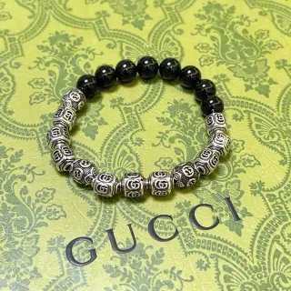 Gucci GG Marmont Black Silver Beaded Bracelet