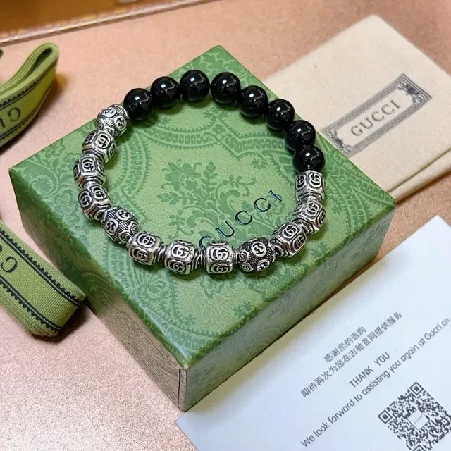 Gucci GG Marmont Black Silver Beaded Bracelet 3