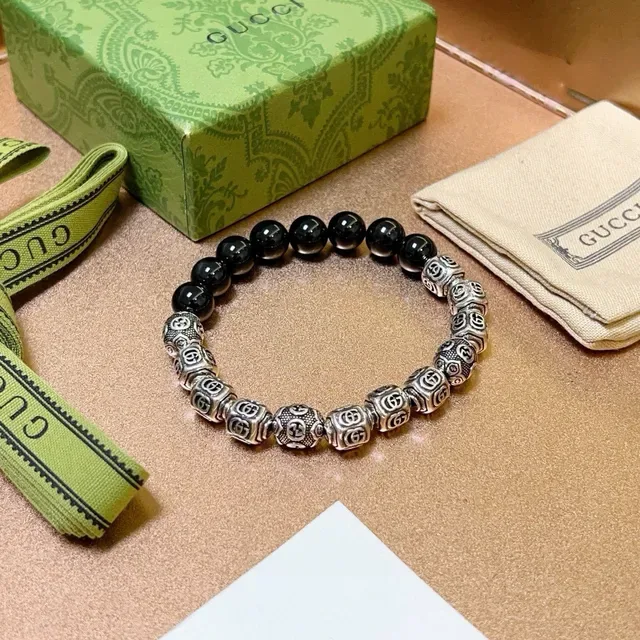 Gucci GG Marmont Black Silver Beaded Bracelet 4