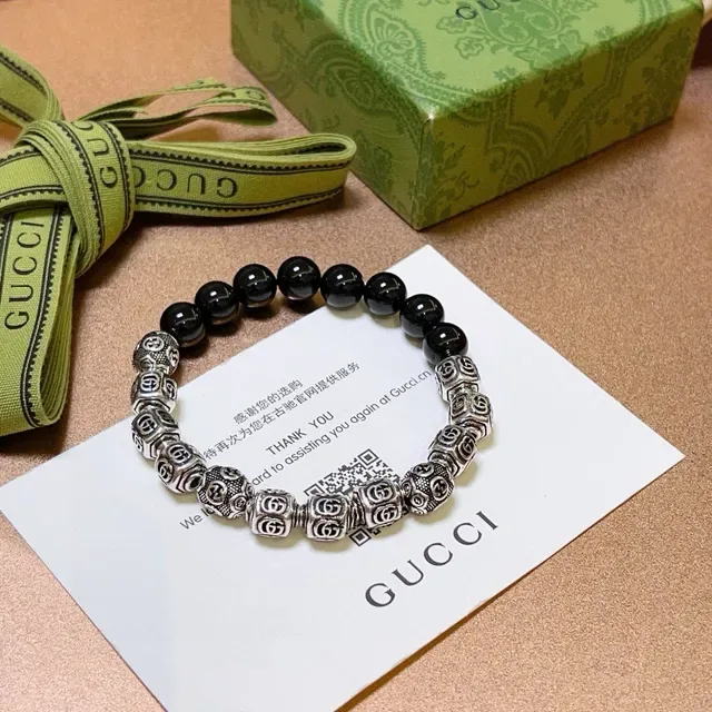 Gucci GG Marmont Black Silver Beaded Bracelet 9