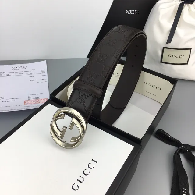 Gucci GG Marmont Brown Silver Embossed Monogram Interlocking G Buckle Leather Belt 4