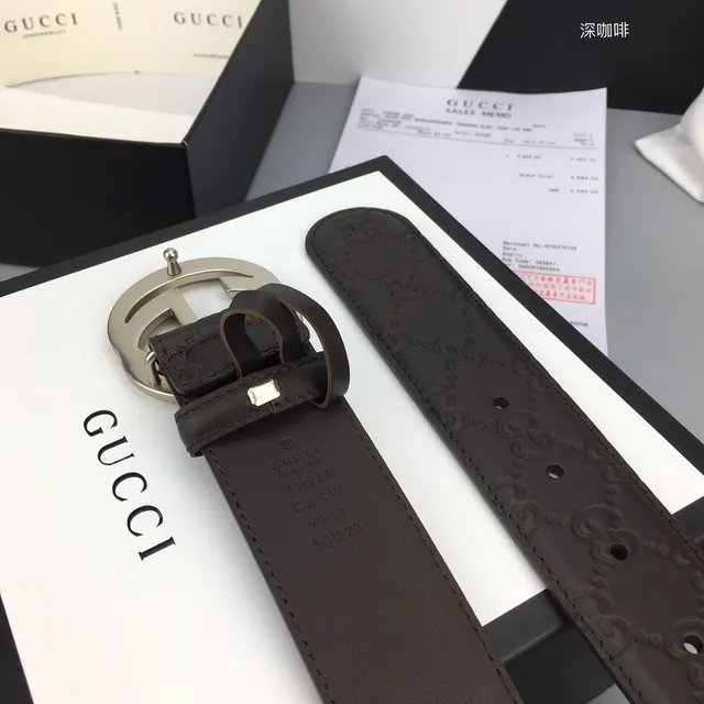 Gucci GG Marmont Brown Silver Embossed Monogram Interlocking G Buckle Leather Belt 8